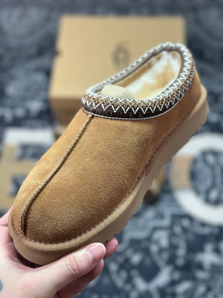 UGG Tazz Thin Sole Sheepskin Snow Boots in Black With White Patterned Trim