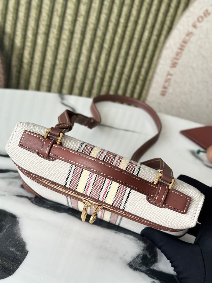 Loro Piana L19 Canvas Crossbody Bag – Spring/Summer Resort Collection in Beige Canvas With Burgundy Trim