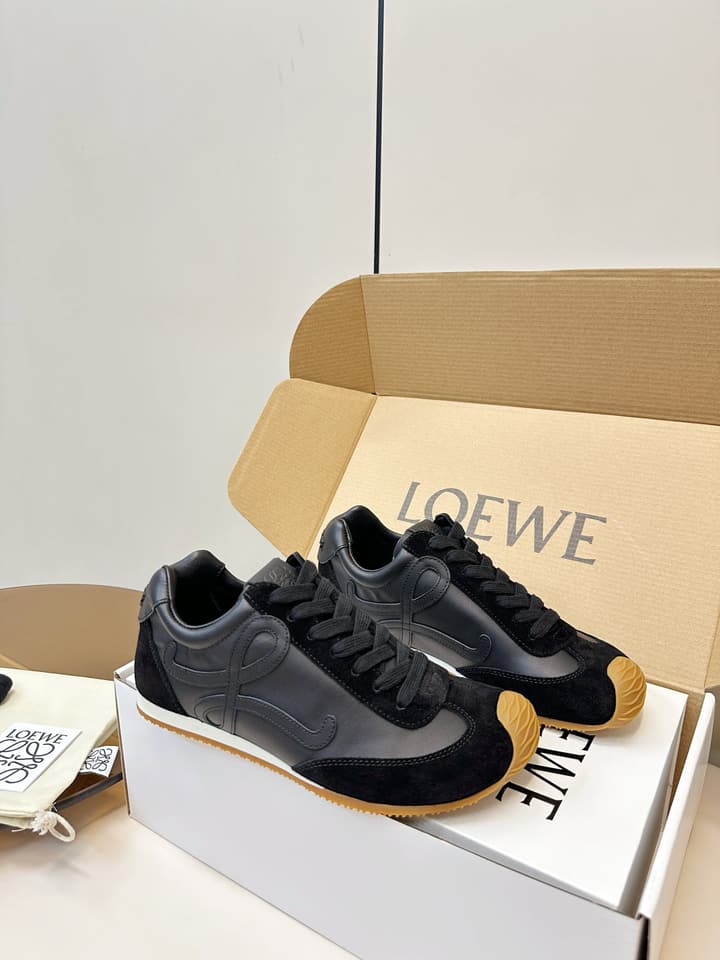 Loewe German Trainer Sneakers – Early Spring Collection – 25SS in Black Suede And Leather With Gum Sole