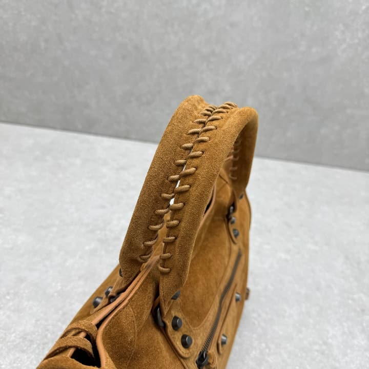 Balenciaga Le City Medium Suede Shoulder Bag in Caramel Suede