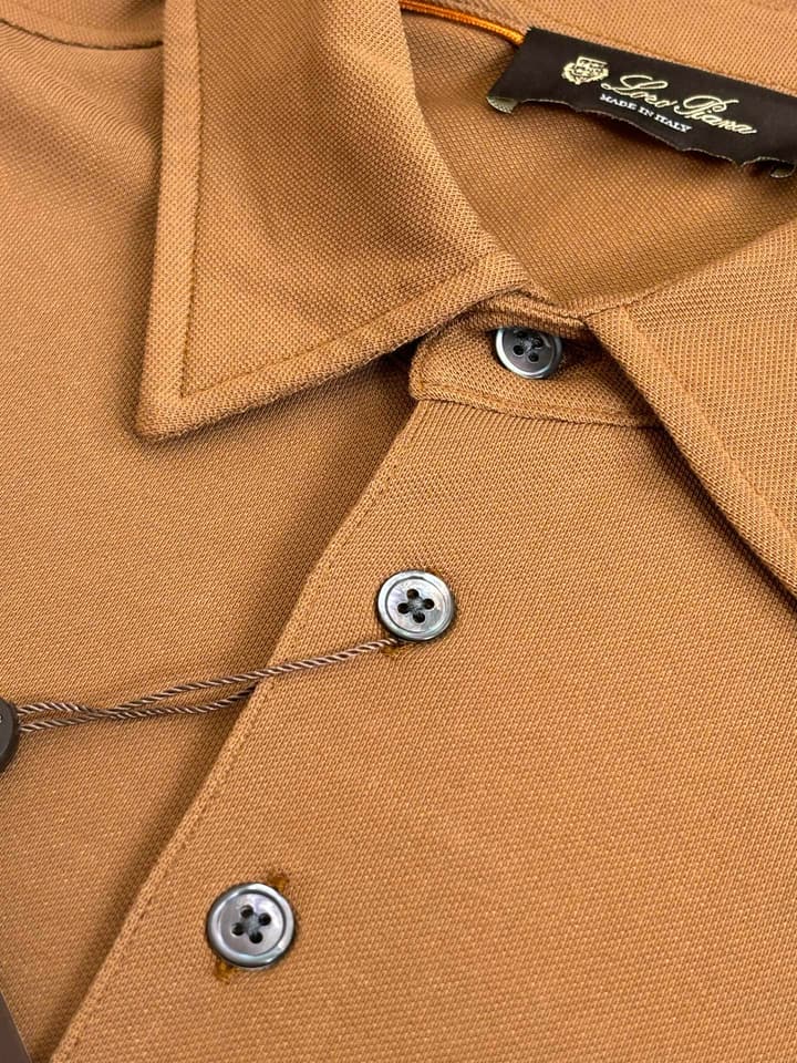Loro Piana LP Logo Embroidered Pique Cotton Polo Shirt in Dark Brown