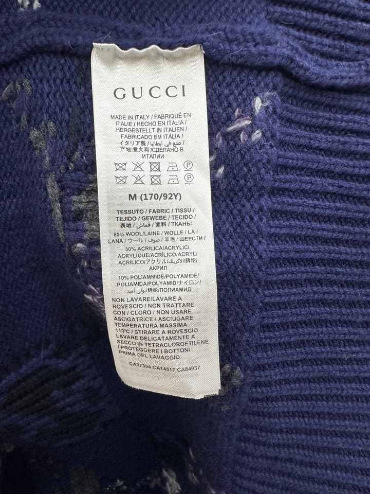 Gucci Double G Monogram Knit Cardigan in Deep Blue Gg Pattern Cardigan