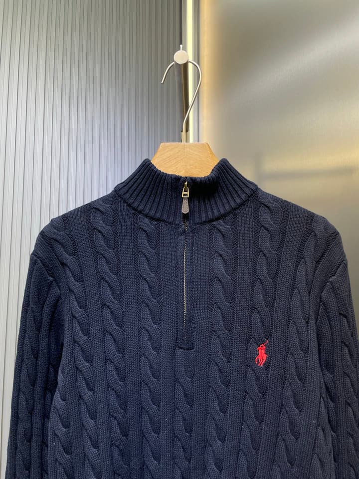 Ralph Lauren Cable Knit Half-Zip Sweater in Navy Blue