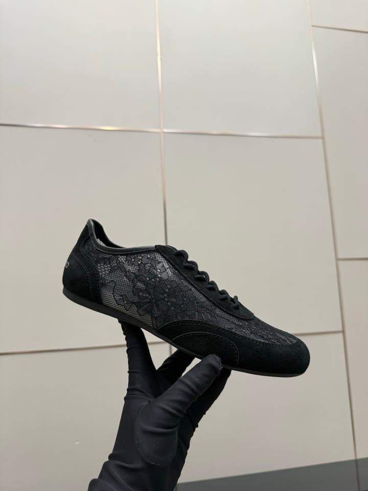 Jimmy Choo Lace-Trimmed Suede Sneakers in Black Lace