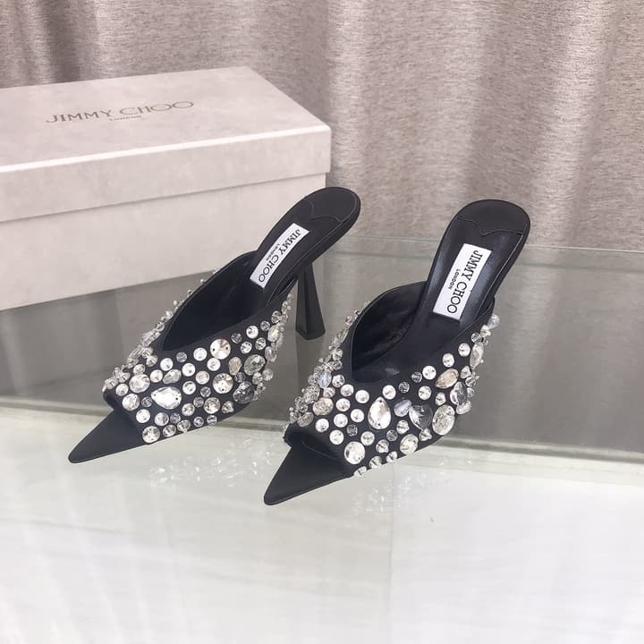 Jimmy Choo Crystal Silk Peep-Toe Pumps – 2025SS in Black
