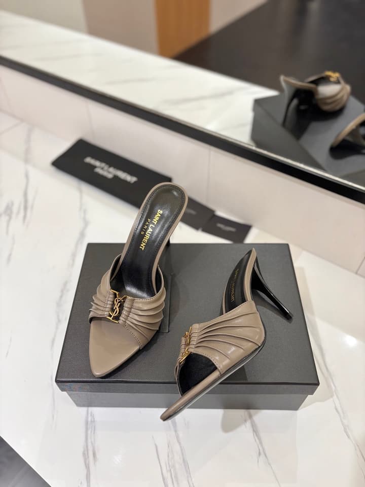 Saint Laurent Crystal Chain Heeled Sandals – 2025 Spring/Summer Collection in Beige