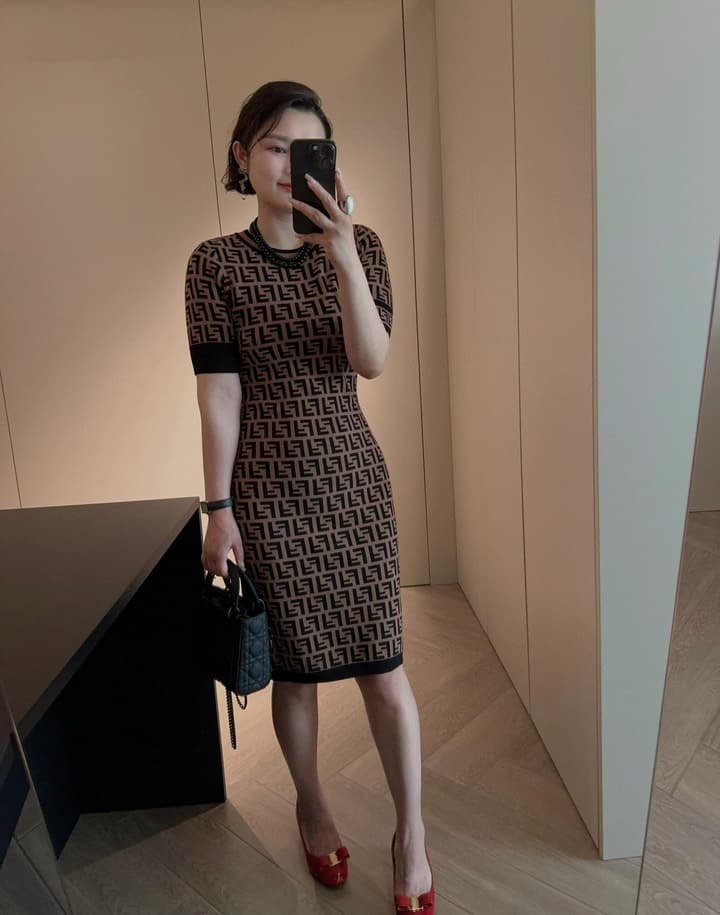 Fendi Double F Monogram Jacquard Knit Dress in Coffee Monogram Knit Dress
