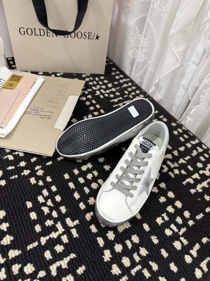 Golden Goose Super Star Rhinestone Leather Sneakers in Grey Suede Black Leather White Star