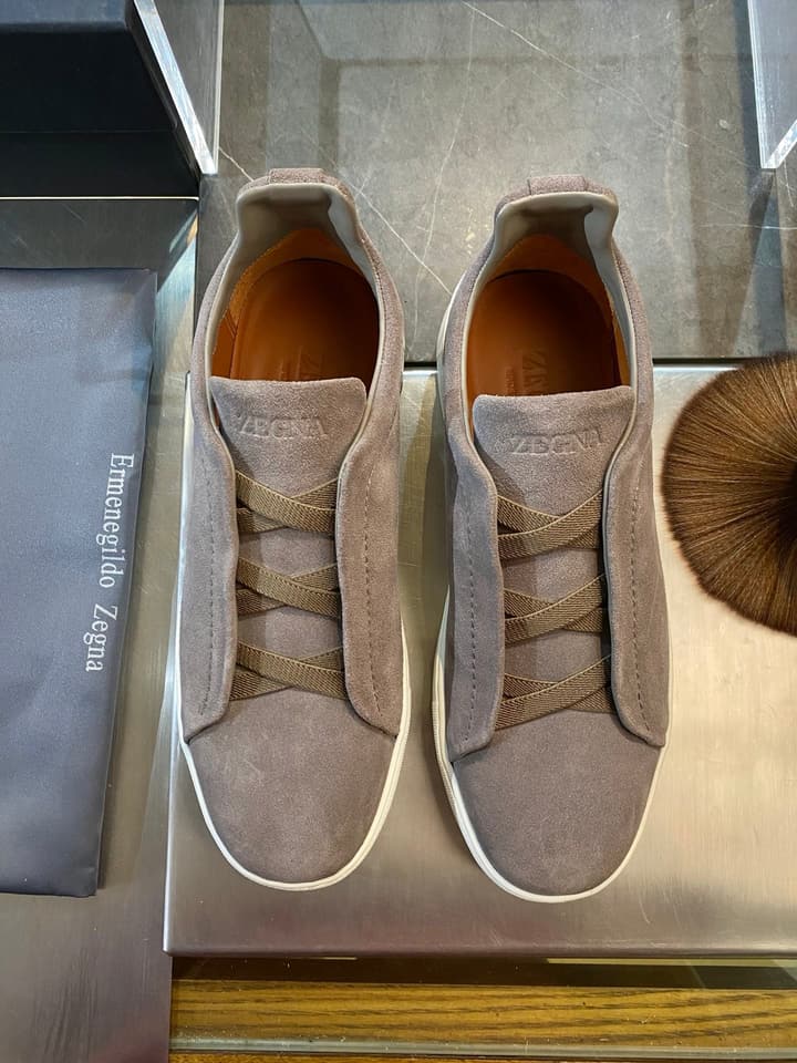 Zegna Triple Stitch Leather Sneakers in Black Smooth Leather
