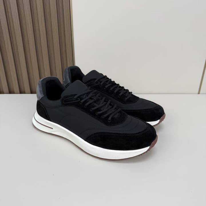 Loro Piana Men's Classic Jogging Sneakers in Black Suede
