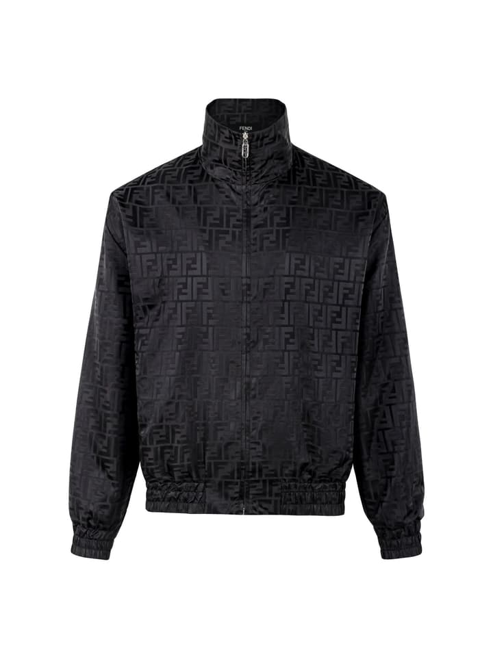 Fendi Stand-Collar Nylon Bomber Jacket in Black Jacquard Bomber Jacket