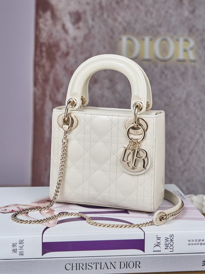 Dior Lady Dior Mini Patent Crossbody Bag in Cherry Red Patent