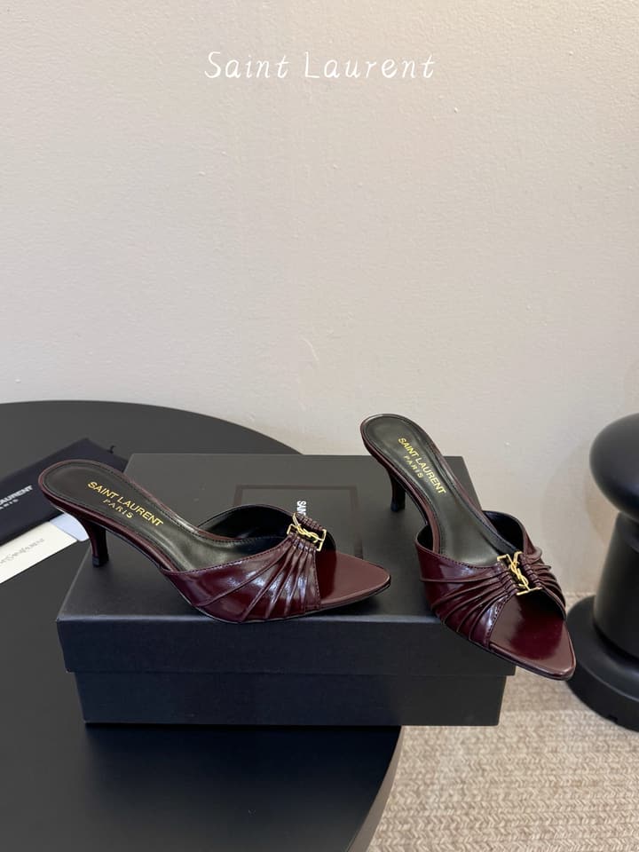 Saint Laurent Lee Pointed-Toe Heels in Burgundy