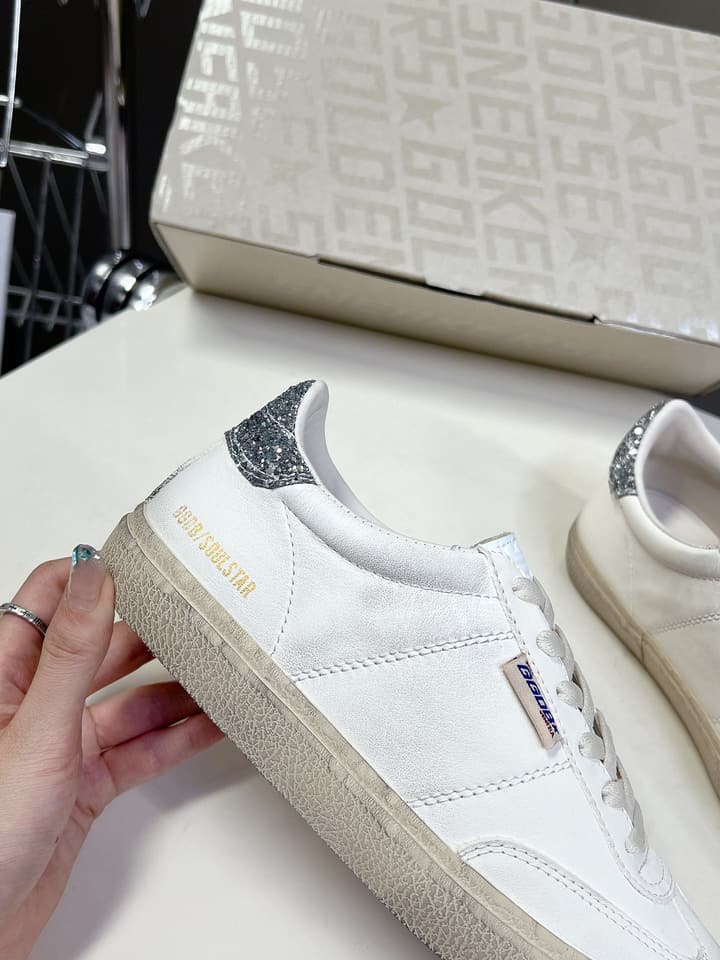 Golden Goose Distressed Leather Sneakers in Iridescent Pink