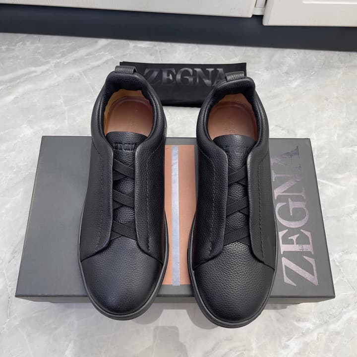 Zegna Triple Stitch Low-Top Sneakers in Navy Blue