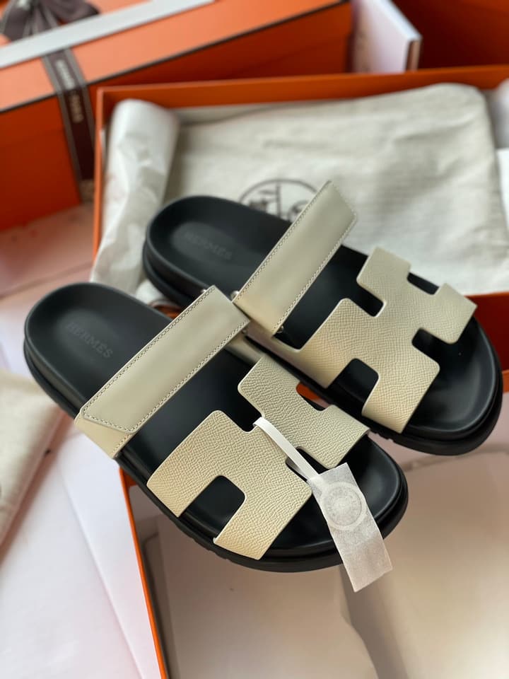 Hermès Chypre Unisex Slides in Beige