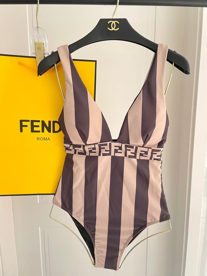 Fendi Versatile Backless One-Piece Swimsuit in Black Halter Plunge