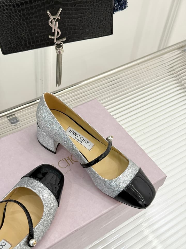 Jimmy Choo Color-block Pearl Mary Jane Heels – 25FW in Black Bow Detail