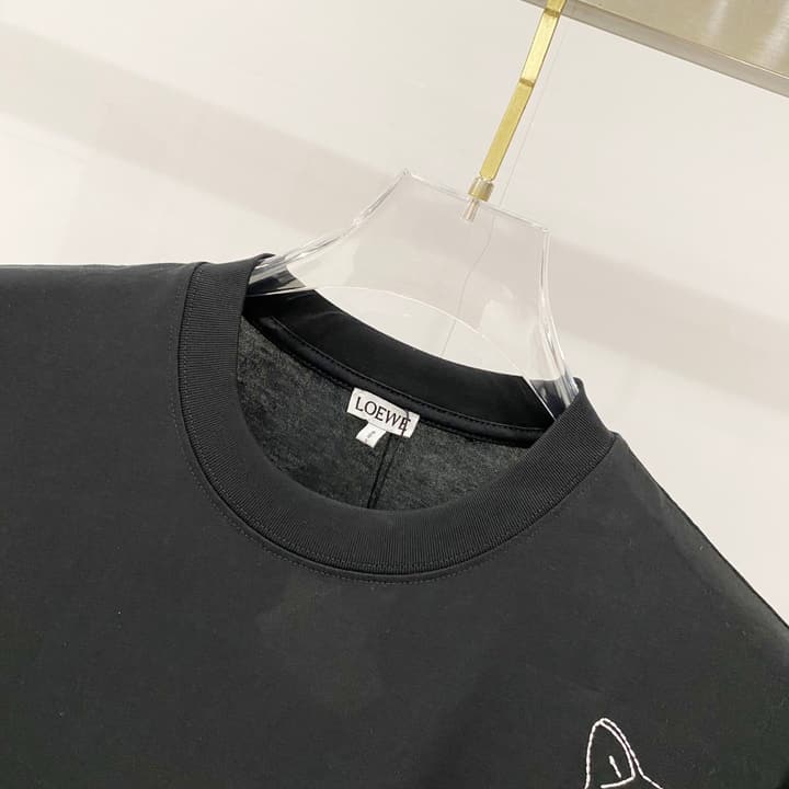 Loewe Cat Embroidery Cotton T-Shirt in Apricot
