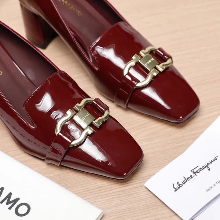 Ferragamo Classic Square Toe Pumps in Brown