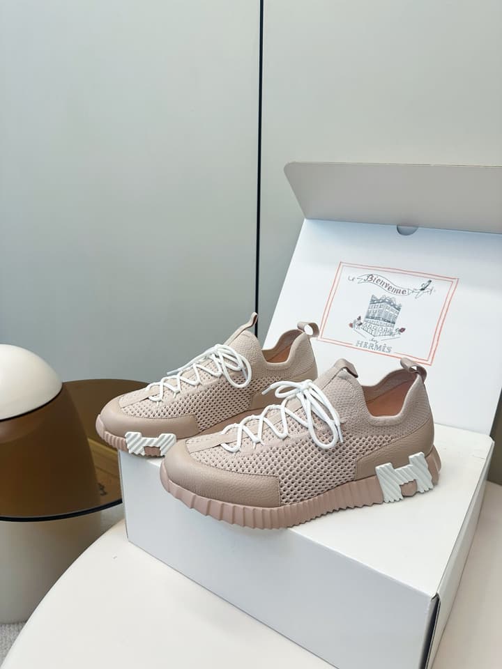 Hermes Classic Couple's Casual Sneakers in Light Beige