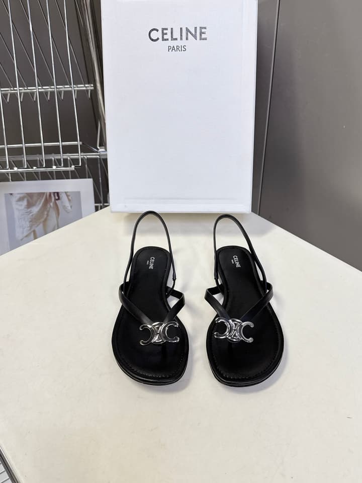 Celine Triomphe Metal Buckle Thong Sandals – Spring/Summer Collection – 2026SS in Black