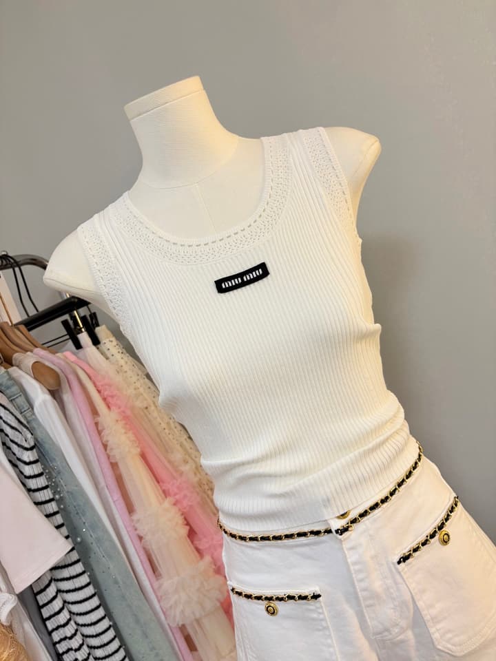 Miu Miu Cut-Out Slim-Fit Knit Tank Top in Pink