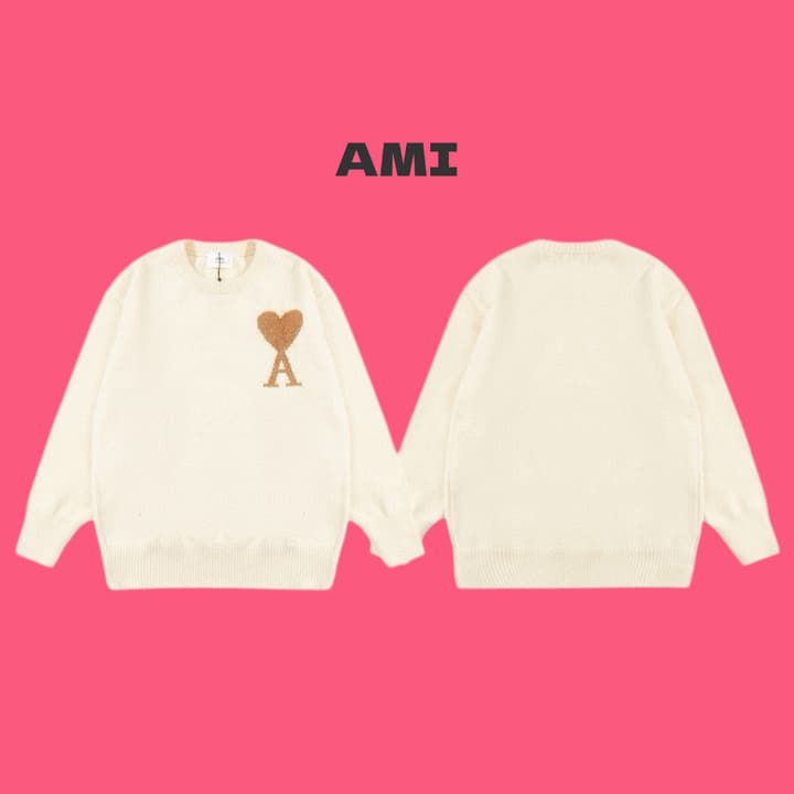 AMI Paris Gold Thread Heart Jacquard Sweater – 24FW Limited Edition in Off-white Gold Heart Knit