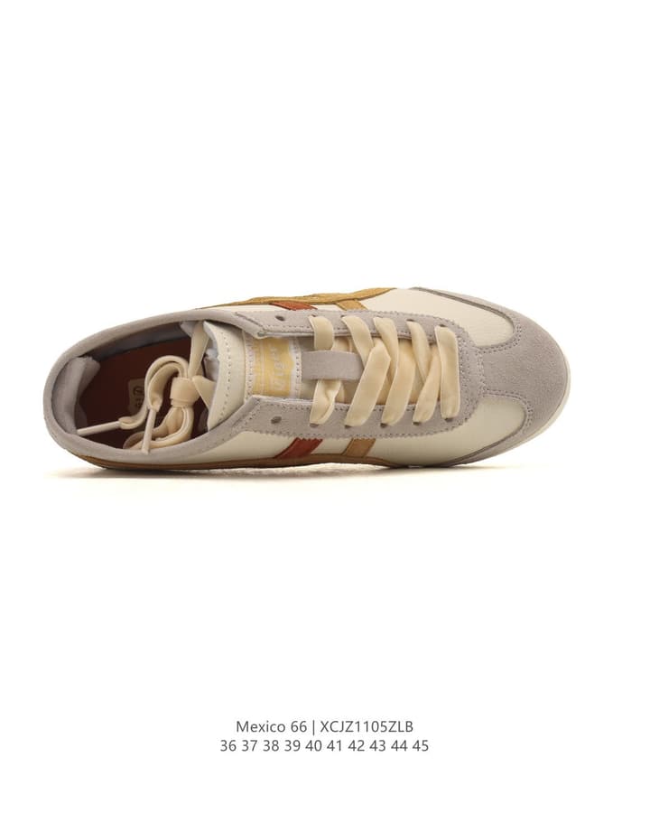 Onitsuka Tiger Mexico 66 Slip-On Sneakers in Cream With Tan And Terracotta Stripes