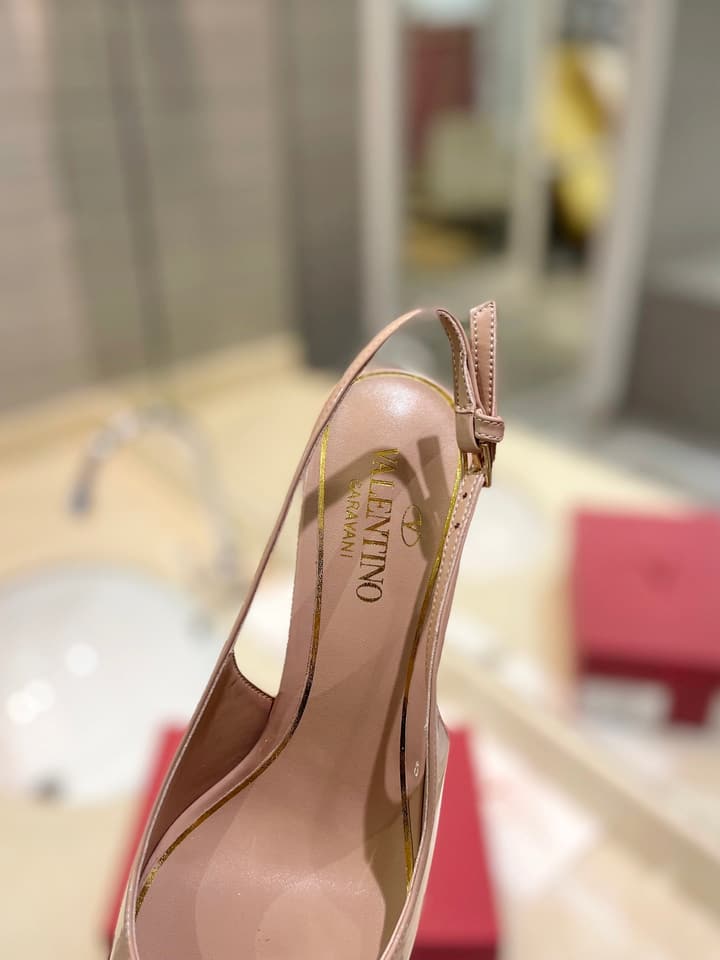Valentino VLogo Signature Patent Leather Slingback Heels – 2024 Collection in Nude Leather