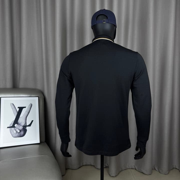Moncler Classic Embroidered Long-Sleeve Polo Shirt in Black Polo - Hanging Display
