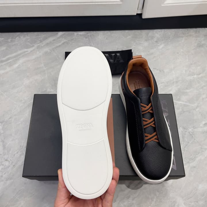 Zegna Triple Stitch Low-Top Sneakers in Navy Blue