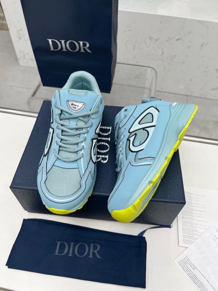 Dior B30 Unisex Mesh and Leather Sneakers in Navy Blue And Grey