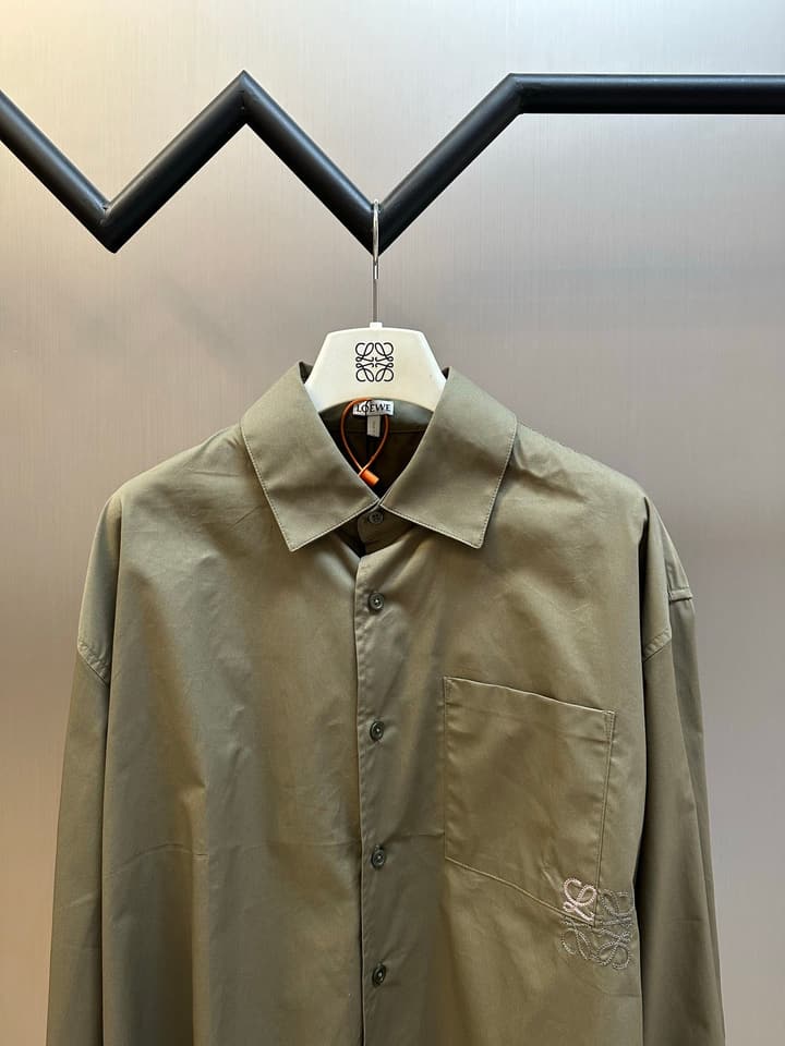 Loewe Anagram Two-Tone Embroidered Pocket Shirt in Cream