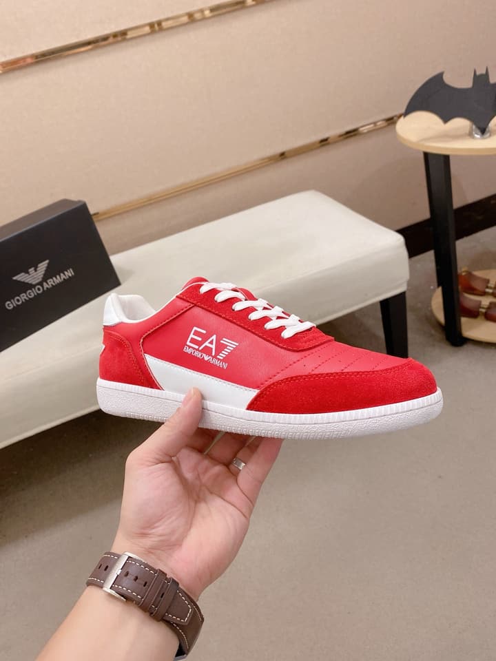 Armani Italian Leather Luxury Sneakers – New Collection in Bright Red