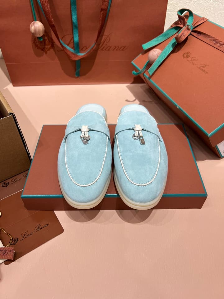 Loro Piana Women's Mules in Aqua Blue Suede
