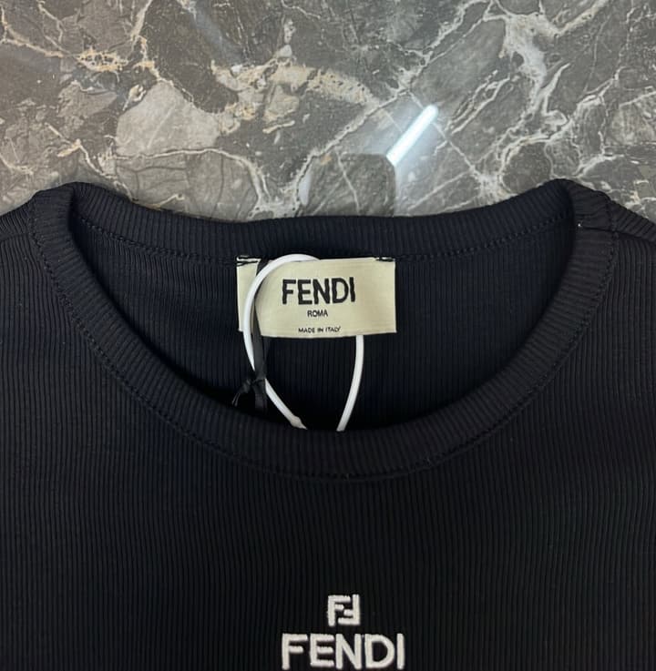 Fendi Roma Embroidered Knit T-Shirt in Black