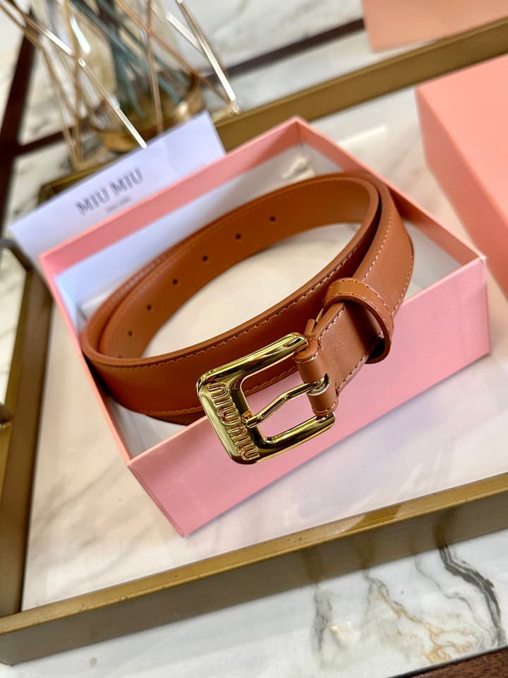 Miu Miu Classic Leather Belt – 3.0cm in Black With Gold Buckle