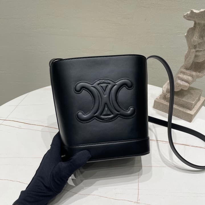 Celine Cuir Triomphe Calfskin Bucket Bag in Black