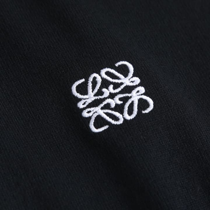 Loewe Embroidered Anagram Wool Crewneck Sweater in Black With Grey Cuffs