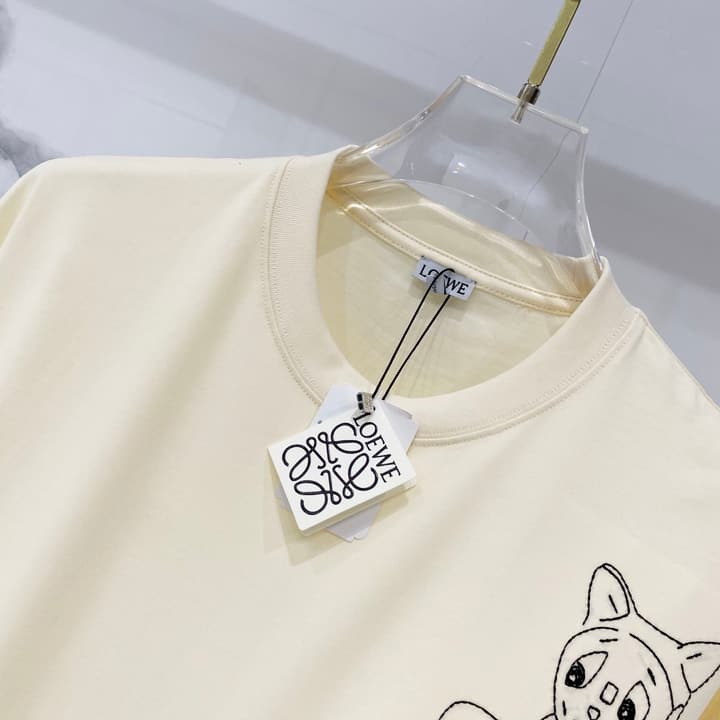 Loewe Cat Embroidery Cotton T-Shirt in Apricot