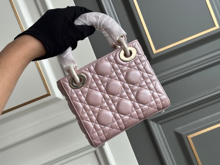 Dior Lady Dior Three-Grid Lambskin Shoulder Bag in Black Lambskin