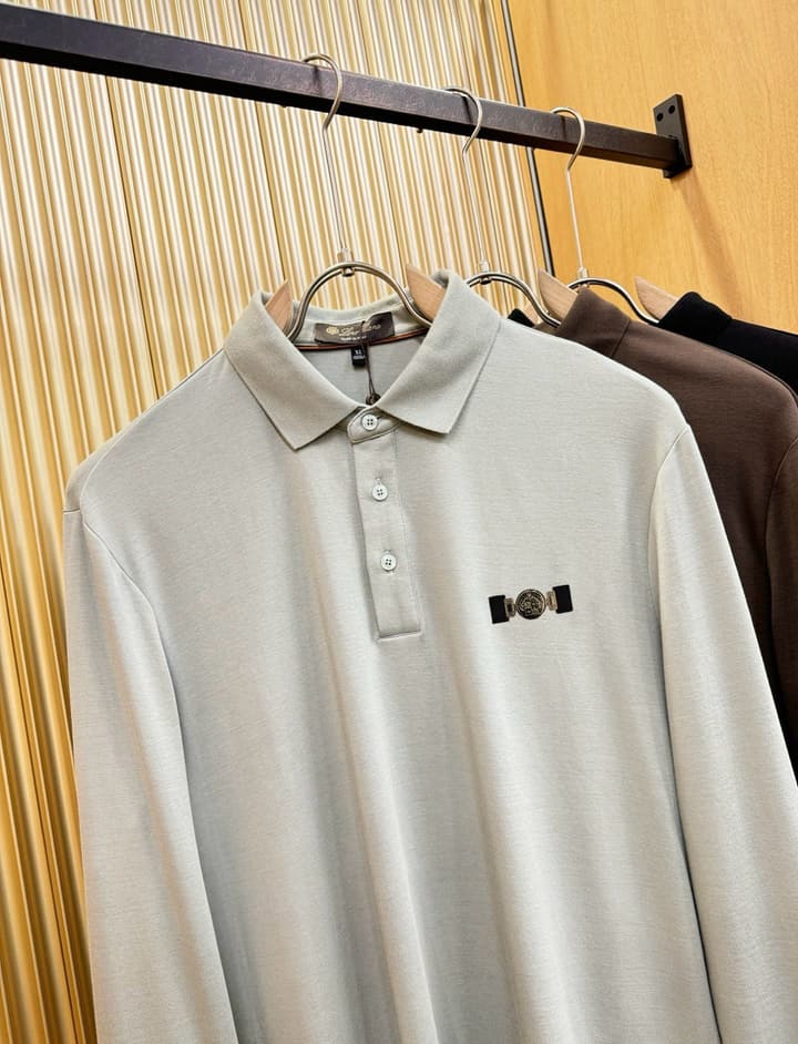Loro Piana Solid Long Sleeve Polo Shirt – Autumn/Winter Collection in Black