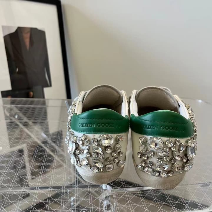 Golden Goose Superstar Diamond Tail Sneakers – 2023 Autumn/Winter in Distressed White With Royal Blue Rhinestone Heel