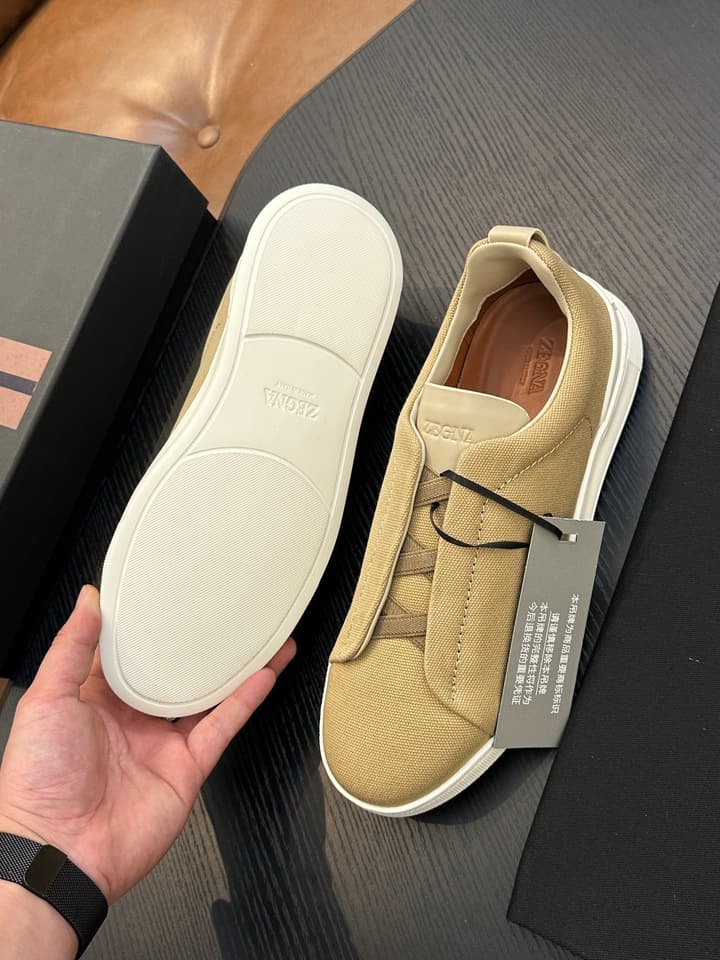 Zegna Triple Stitch Low-Top Sneakers in Dark Brown