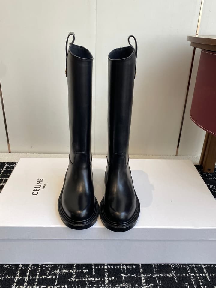 Celine Triomphe Equestrian Ankle Boots – 2025FW in Waxed Black Leather