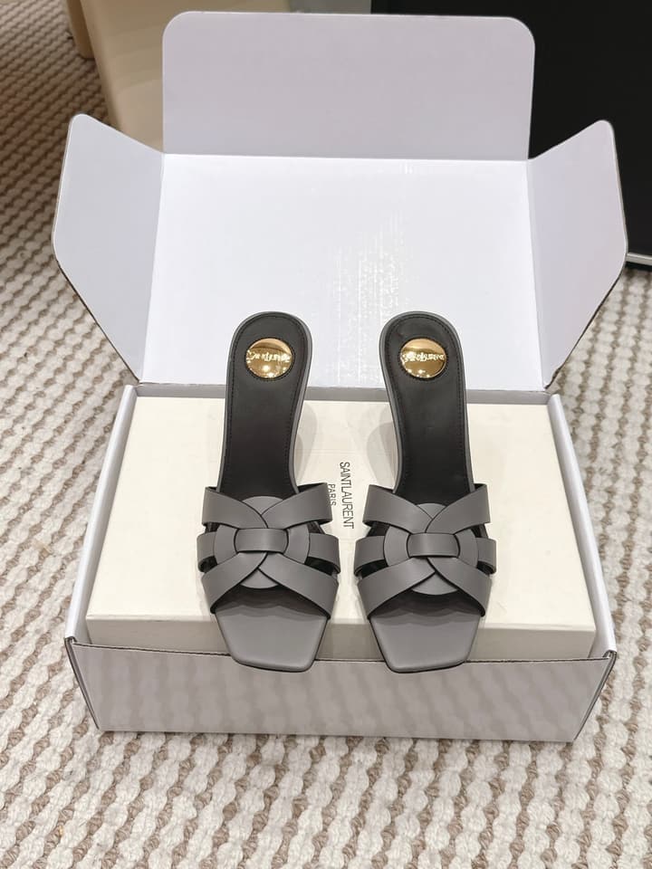 Saint Laurent Melody Square-Toe Heeled Sandals – 2026 Spring/Summer Collection in Beige Patent
