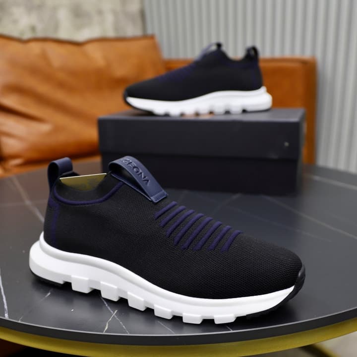 Zegna Flyknit Sneakers in Solid Black Knit