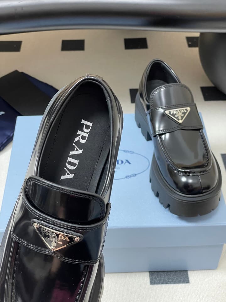 Prada Thick-Soled Platform Loafers – 25FW in Deep Gloss Black