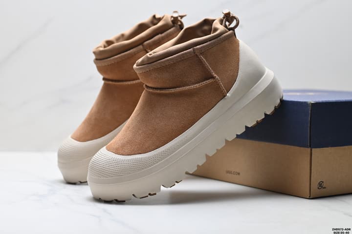 UGG Tasman Weather Hybrid Mid-Top Snow Boots in Tan Suede With Beige Sole